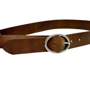 JP West Brown Leather Belt 32 Removable Silver Oval Buckle Boho Western Casual